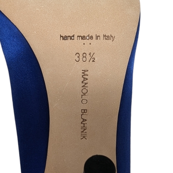 NEW Manolo Blahnik Hangisi Blue Satin Crystal Pump Size EU 38.5 - Picture 11 of 11